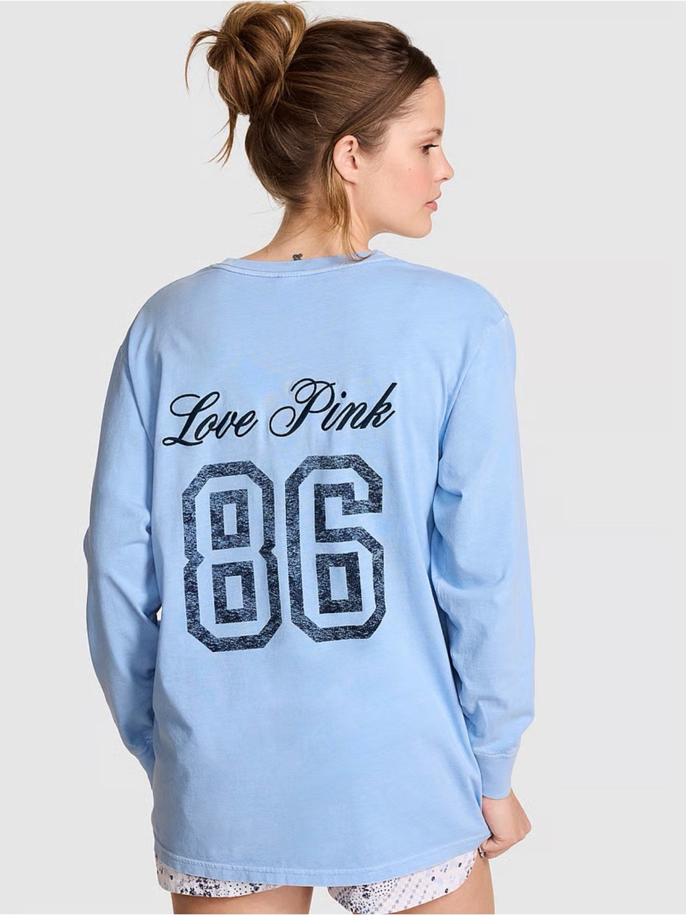 PINK Victoria's Secret Light Blue Graphic Long Sleeve Tee